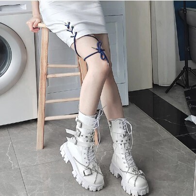 Gothic Style Women Mid calf Boots in Black and White