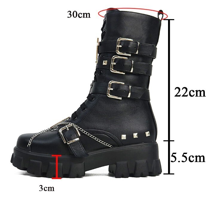 Gothic Style Women Mid calf Boots in Black and White