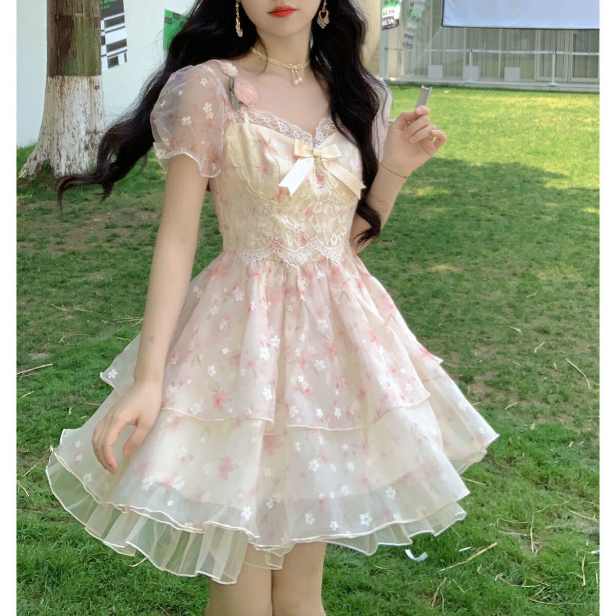 Floral Kawaii Summer Dress with Bow