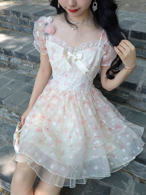 Floral Kawaii Summer Dress with Bow