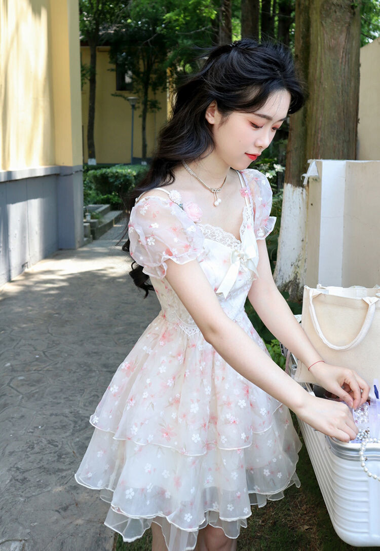 Floral Kawaii Summer Dress with Bow