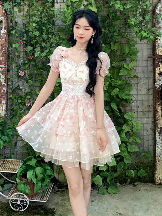 Floral Kawaii Summer Dress with Bow