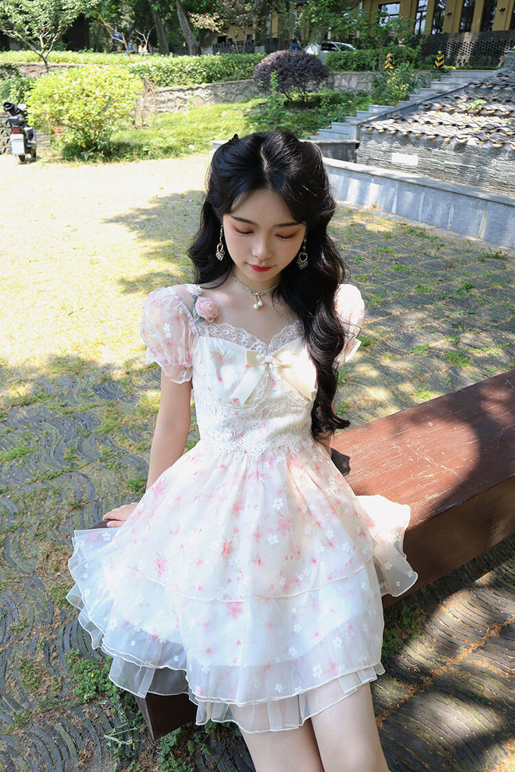 Floral Kawaii Summer Dress with Bow