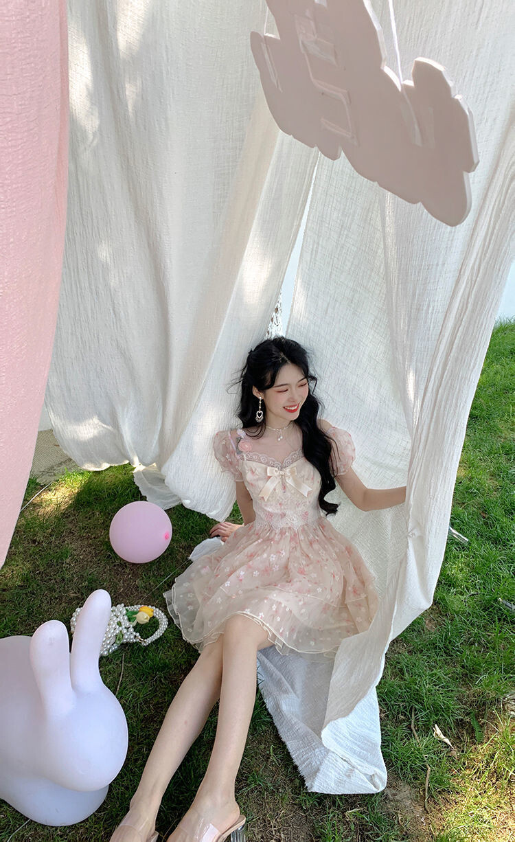 Floral Kawaii Summer Dress with Bow