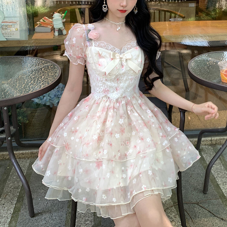 Floral Kawaii Summer Dress with Bow