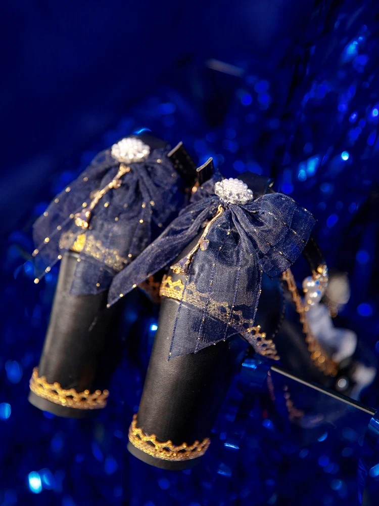 Gothic Lolita Buckle Bow Pearl Flower High Heels Shoes