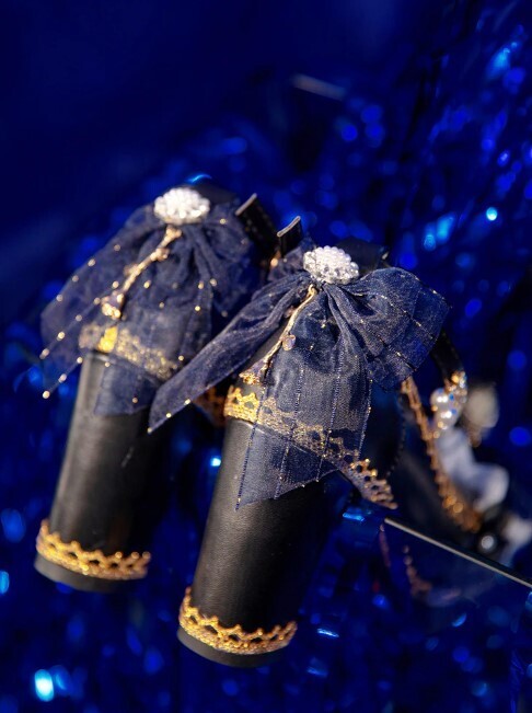 Gothic Lolita Buckle Bow Pearl Flower High Heels Shoes
