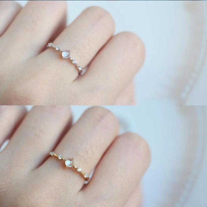 925 Sterling Silver 14K Gold Plated Natural Moonstone Rings