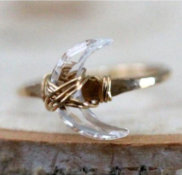 Crystal Crescent Moon Ring