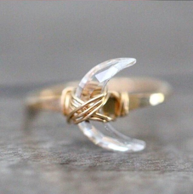 Crystal Crescent Moon Ring