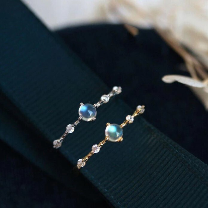 925 Sterling Silver 14K Gold Plated Natural Moonstone Rings