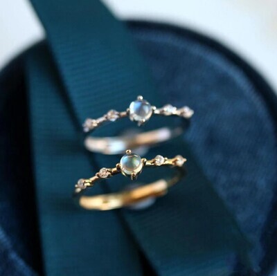 925 Sterling Silver 14K Gold Plated Natural Moonstone Rings