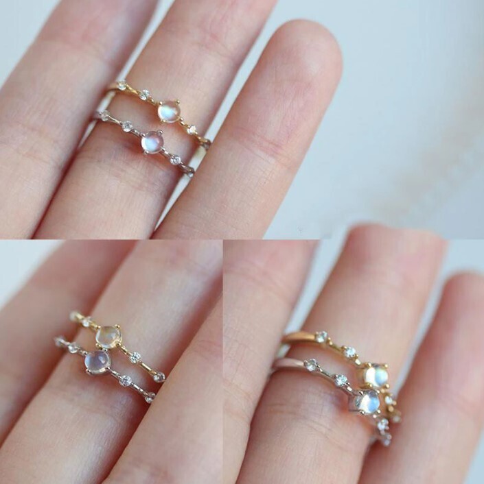 925 Sterling Silver 14K Gold Plated Natural Moonstone Rings