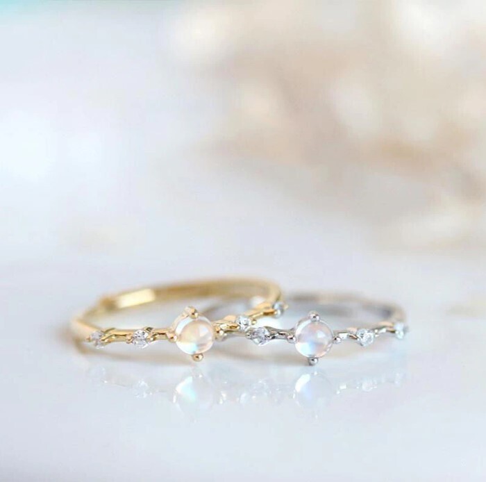 925 Sterling Silver 14K Gold Plated Natural Moonstone Rings