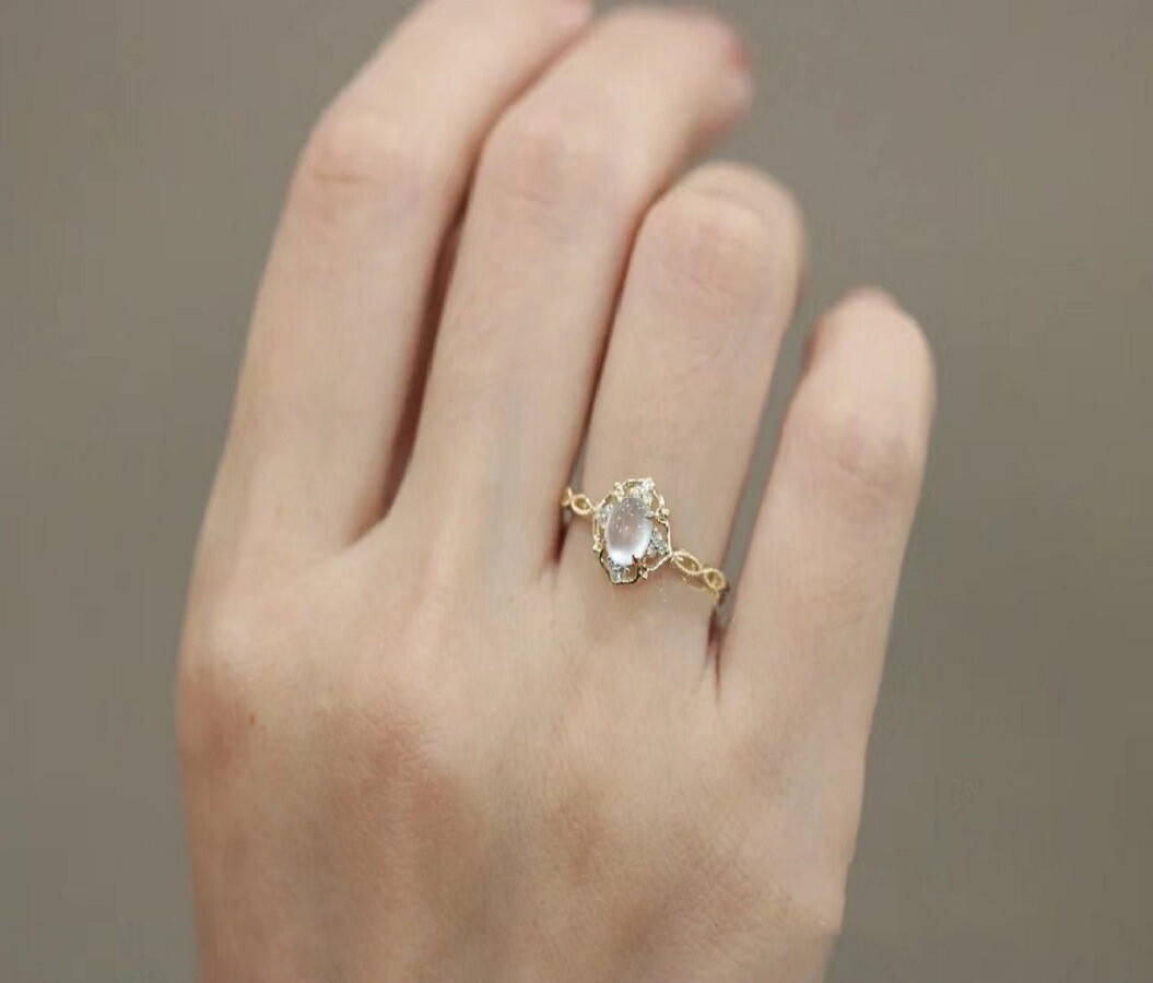 925 Sterling Silver Women Fashion Luxury Geometric Design 14K Gold Plated  Ring
