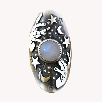 Whimsical Stars and Moon Vintage Style Ring