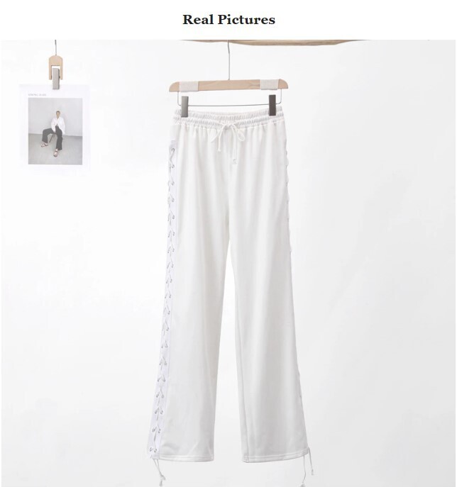 Casual Lace up High Waist Pants in Black and White