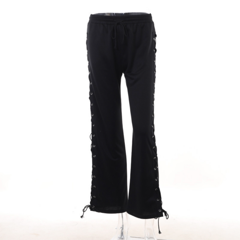 Casual Lace up High Waist Pants in Black and White