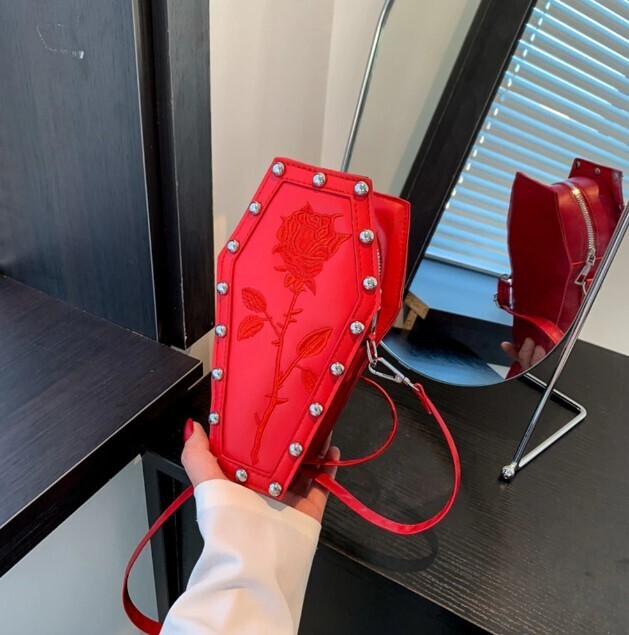 Retro Gothic Rose Coffin Shape Crossbody Bag
