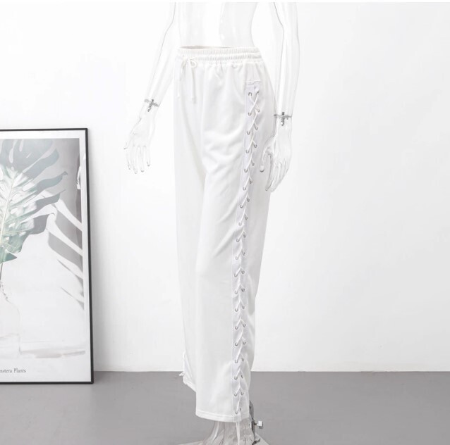 Casual Lace up High Waist Pants in Black and White