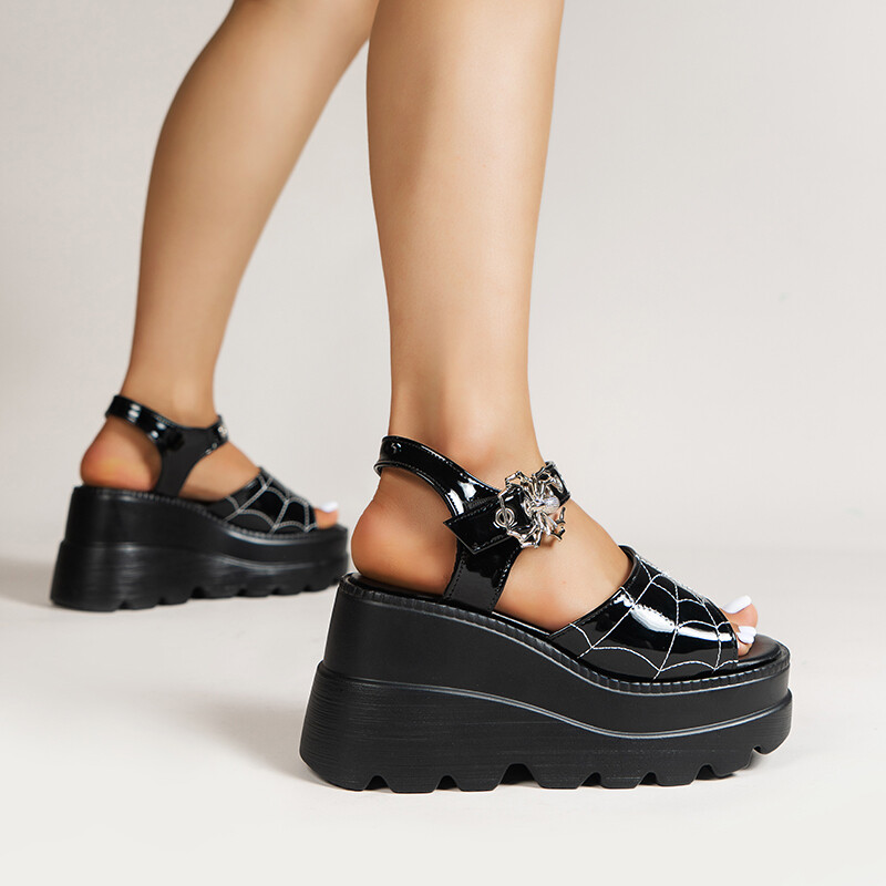 Gothic Punk Black Buckle Design Sandals