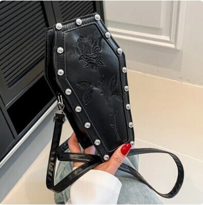 Retro Gothic Rose Coffin Shape Crossbody Bag