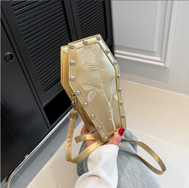 Retro Gothic Rose Coffin Shape Crossbody Bag