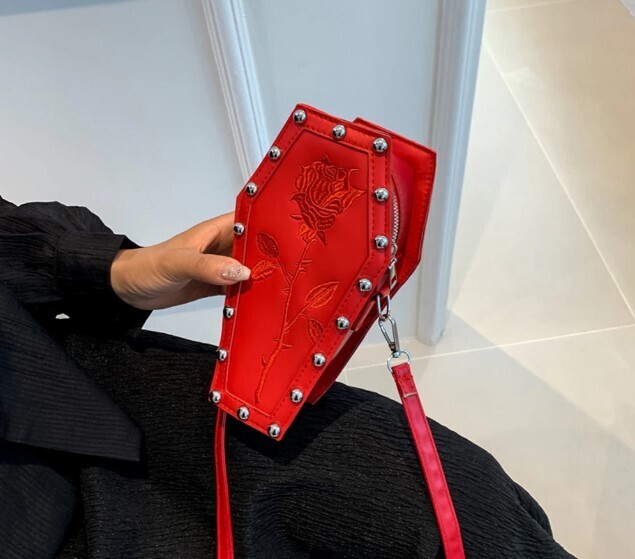 Retro Gothic Rose Coffin Shape Crossbody Bag