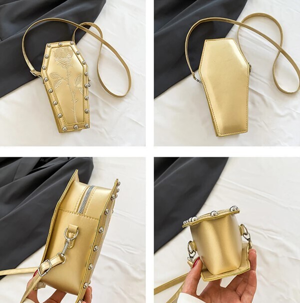 Retro Gothic Rose Coffin Shape Crossbody Bag