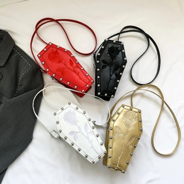Retro Gothic Rose Coffin Shape Crossbody Bag