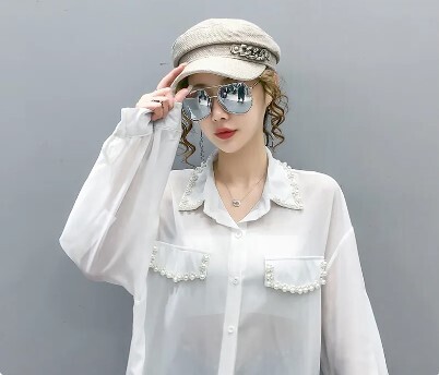 Beautiful Beaded Chiffon Long Sleeve Blouse