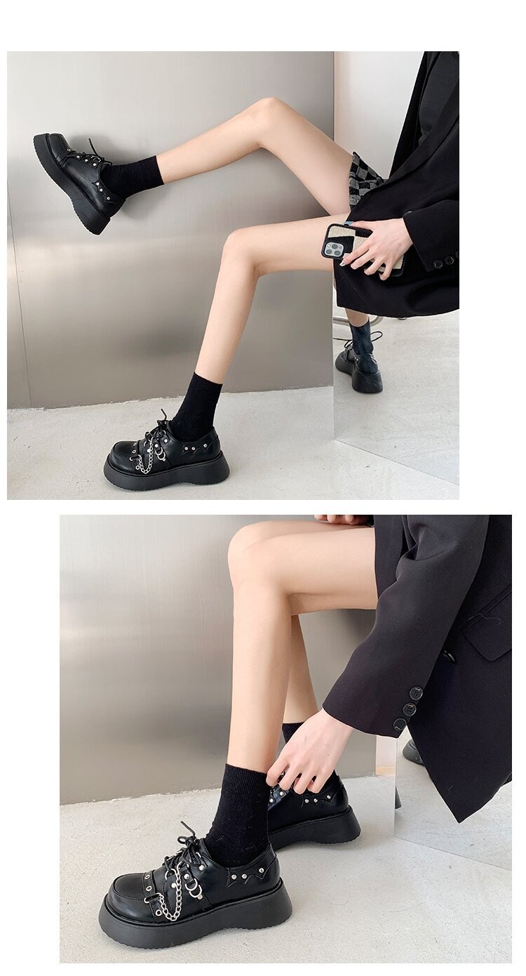 JK Student Lolita Japanese Style Platform Shoes in Black and White