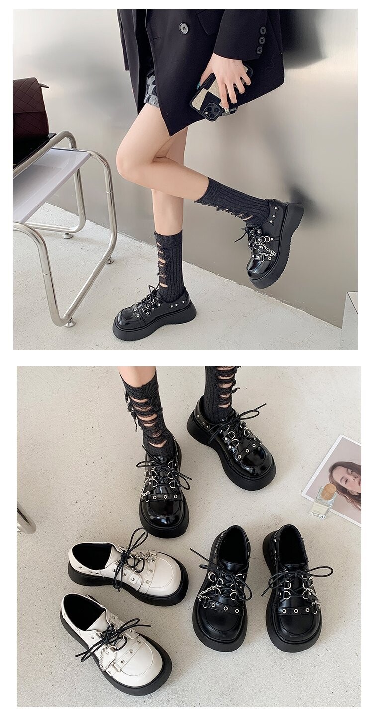 JK Student Lolita Japanese Style Platform Shoes in Black and White