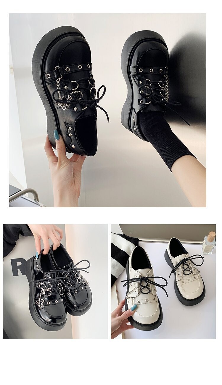 JK Student Lolita Japanese Style Platform Shoes in Black and White