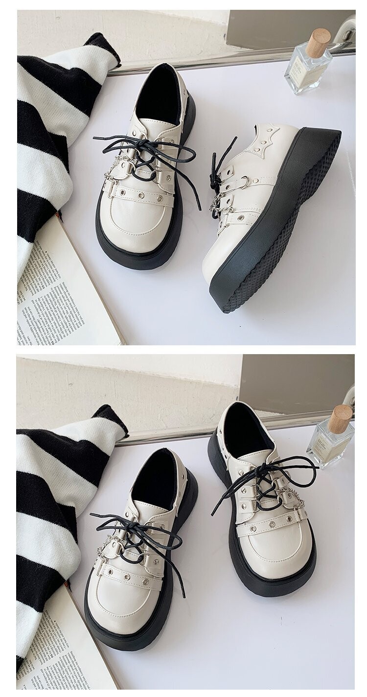JK Student Lolita Japanese Style Platform Shoes in Black and White