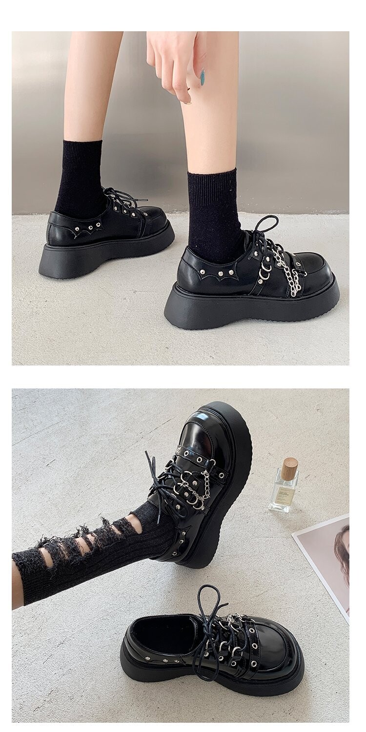 JK Student Lolita Japanese Style Platform Shoes in Black and White