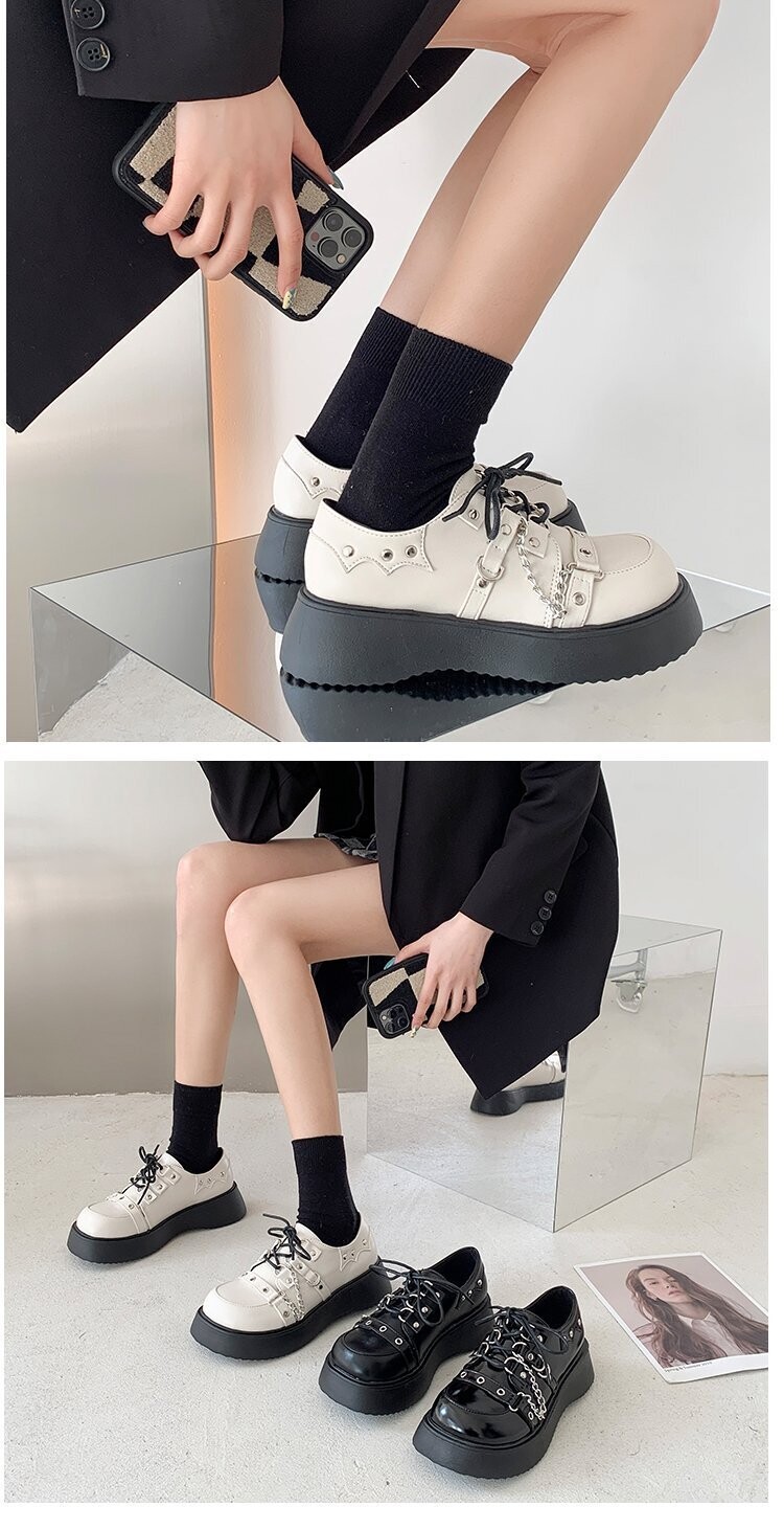 JK Student Lolita Japanese Style Platform Shoes in Black and White