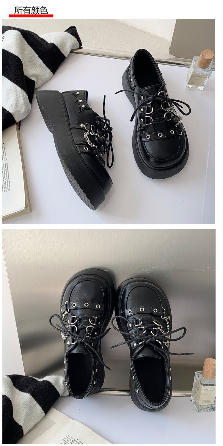 JK Student Lolita Japanese Style Platform Shoes in Black and White