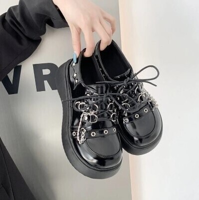 JK Student Lolita Japanese Style Platform Shoes in Black and White