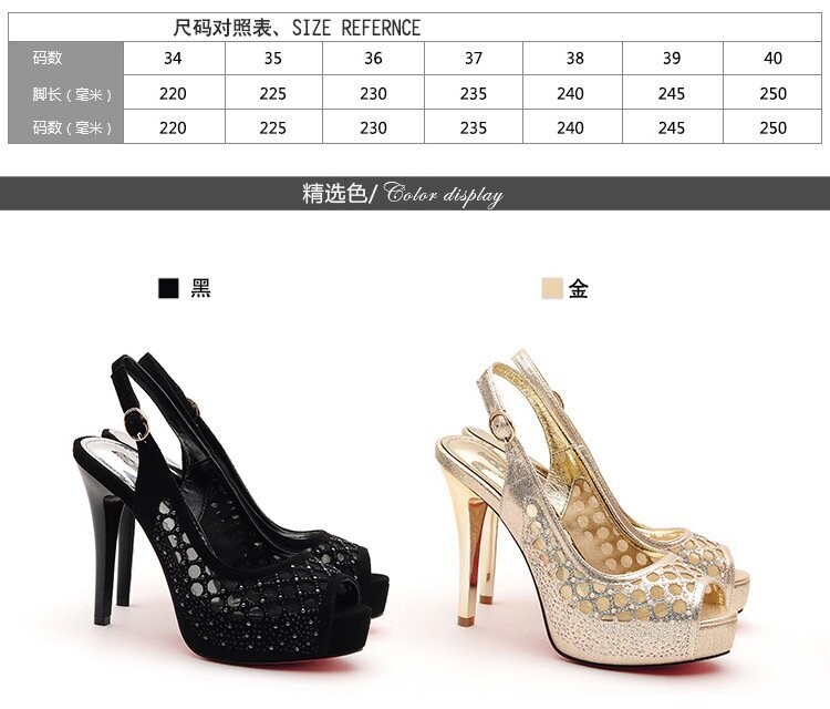 High Heels Peep-toe Fashion Sandals in Black and Gold