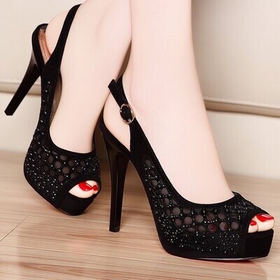 High Heels Peep-toe Fashion Sandals in Black and Gold