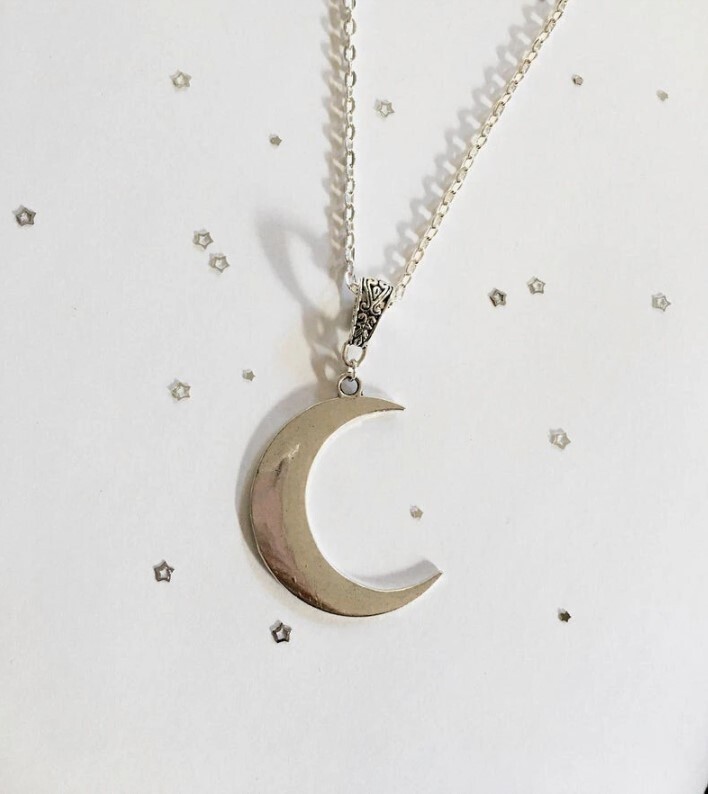 Silver Plated Gothic Crescent Moon Necklace