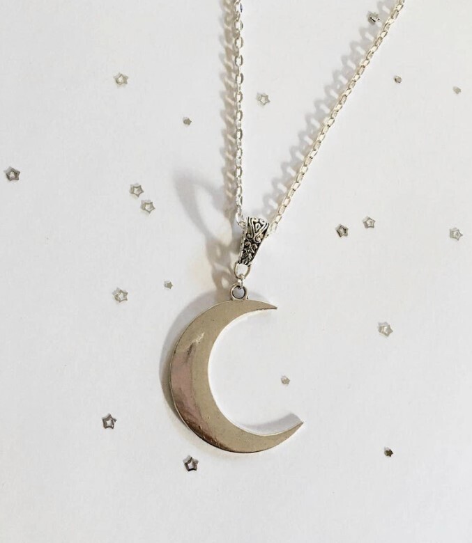 Silver Plated Gothic Crescent Moon Necklace