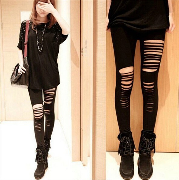 Gothic Punk Ripped Black Pants