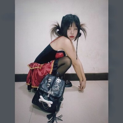 Black Gothic Punk Skull PU Leather Backpack