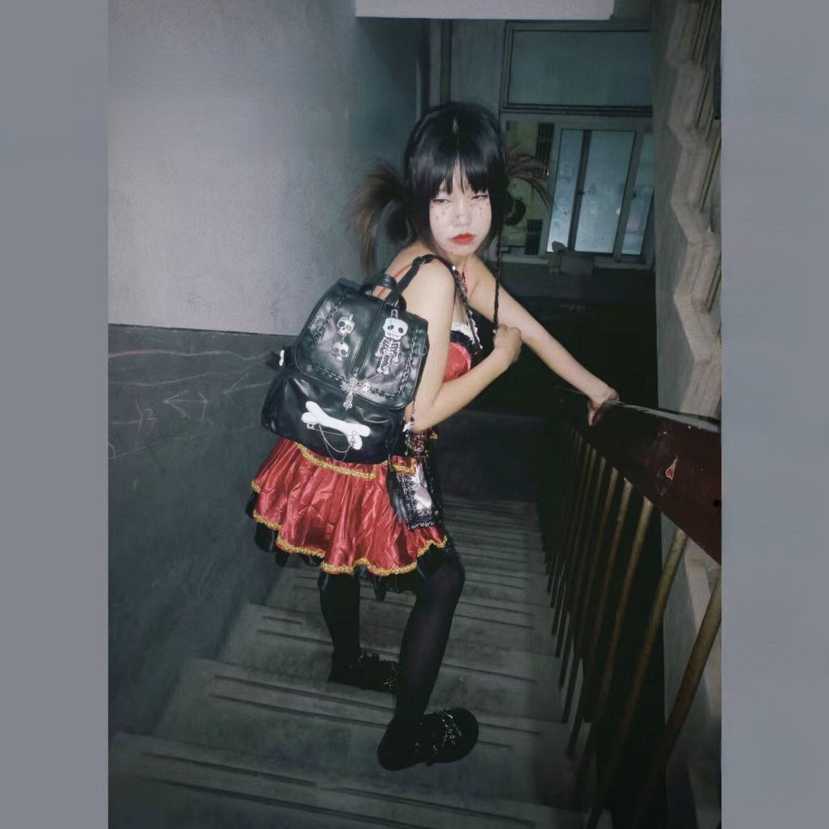 Black Gothic Punk Skull PU Leather Backpack