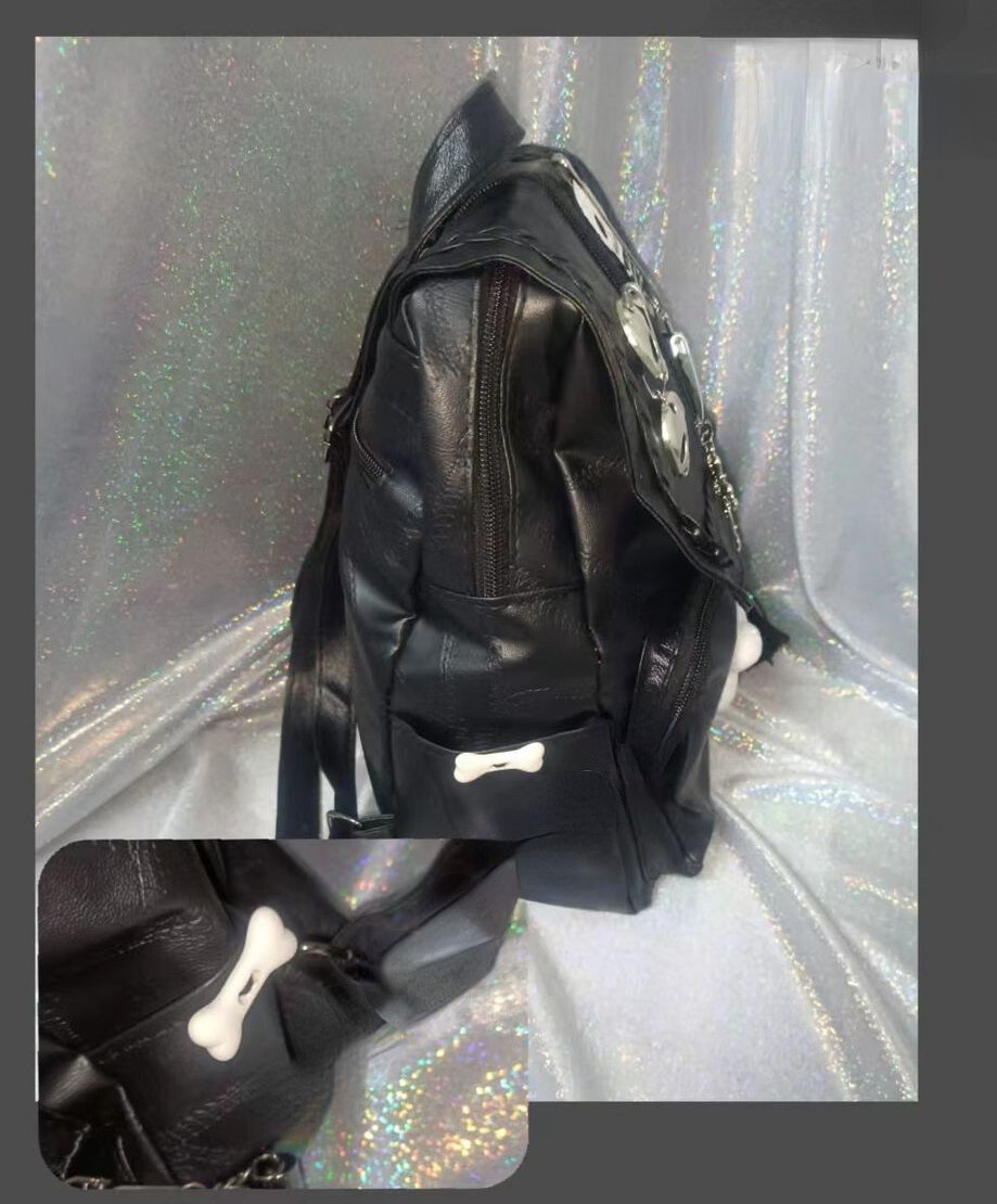 Black Gothic Punk Skull PU Leather Backpack