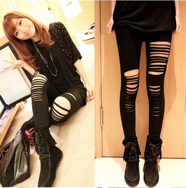 Gothic Punk Ripped Black Pants