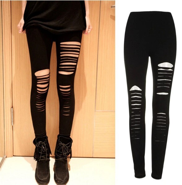 Gothic Punk Ripped Black Pants