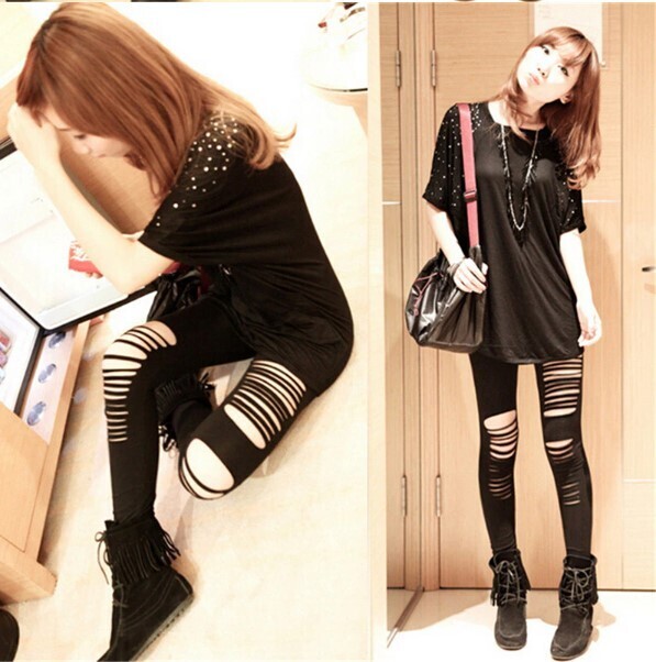 Gothic Punk Ripped Black Pants